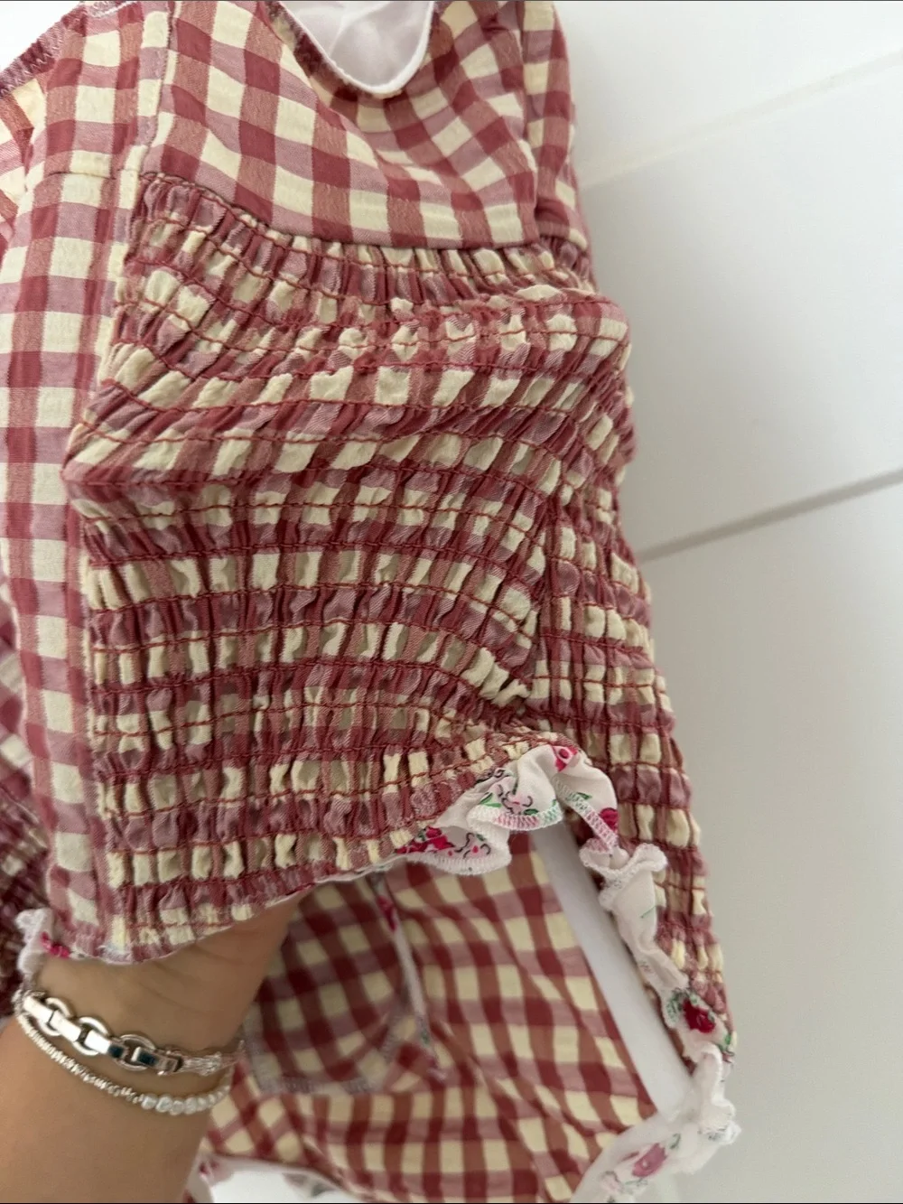 For Love & Lemons Red and Cream Gingham Lace-Up Bodysuit Georgia Bodysuit size L - Picture 11 of 12
